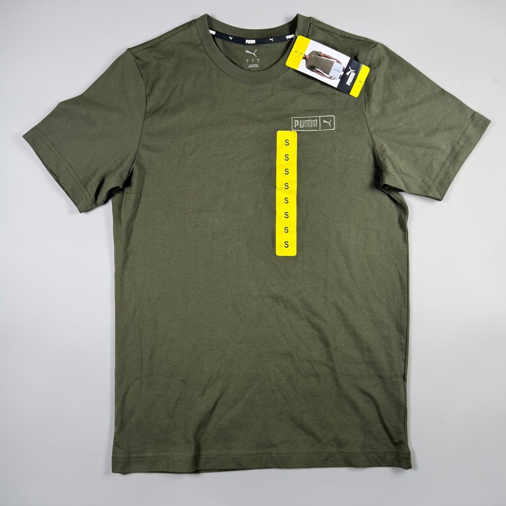 Puma Mens Olive Green Short Sleeve Logo Graphic T-Shirt Size Small NWT